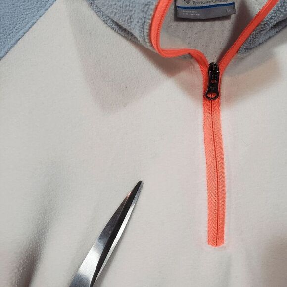 Columbia Sweatshirt Womens Large White Fleece Sportswear Logo 1/4 Zip Pullover - Picture 3 of 9